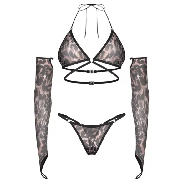 Obsessive Addia - set din plasă cu model de leopard - L/XL