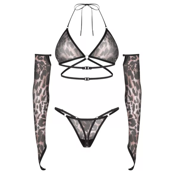 Obsessive Addia - set din plasă cu model de leopard - L/XL