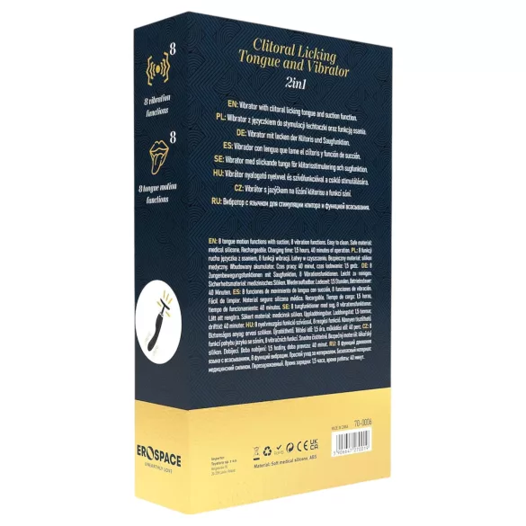 Sweet Play - vibrator 2în1 cu limbă pentru stimularea clitorisului și funcție de sucțiune (negru)