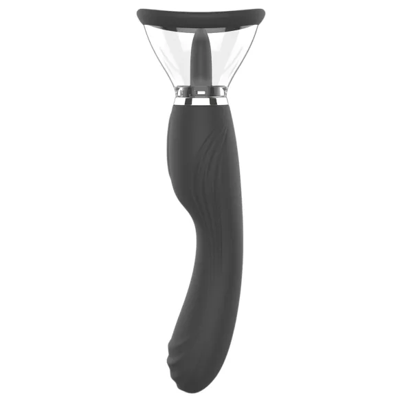 Sweet Play - vibrator 2în1 cu limbă pentru stimularea clitorisului și funcție de sucțiune (negru)