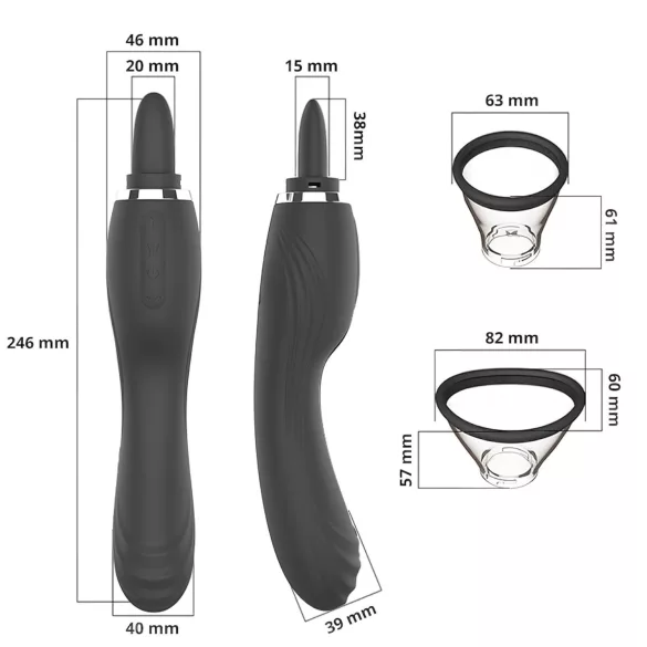 Sweet Play - vibrator 2în1 cu limbă pentru stimularea clitorisului și funcție de sucțiune (negru)