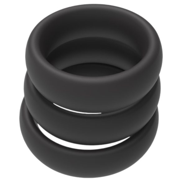 Men's Play - set inel gros pentru penis - silicon negru (3 bucăți)