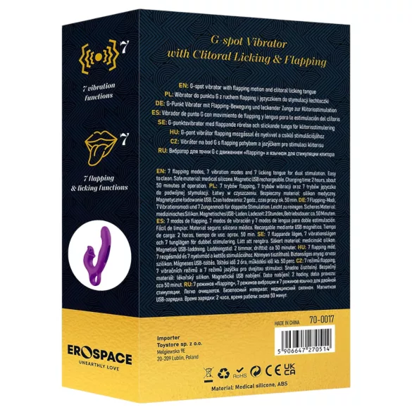 Erospace Sweet Play - vibrator pentru stimularea clitorisului cu limbă și pentru punctul G cu mișcare de înclinare (mov)