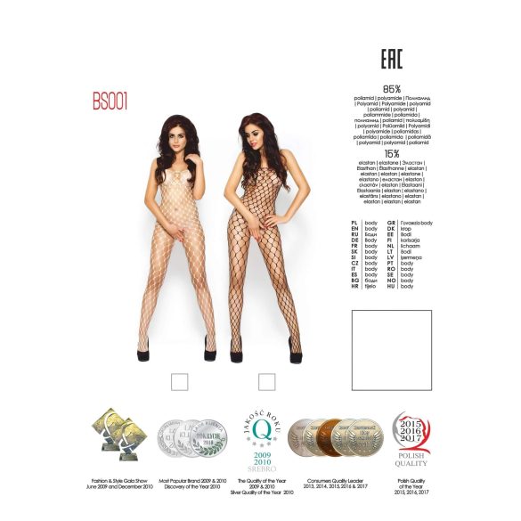 Passion - Catsuit din plasă cu ochiuri mari - alb - S-L