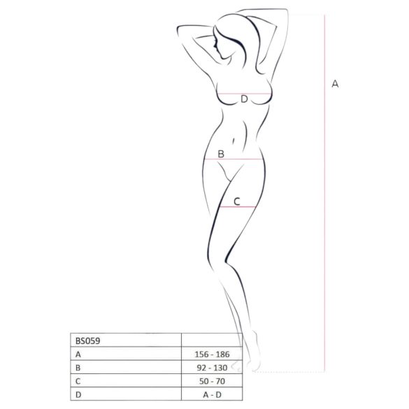 Passion BS059 - set lenjerie negru cu plasă - roșu - mărime S-L