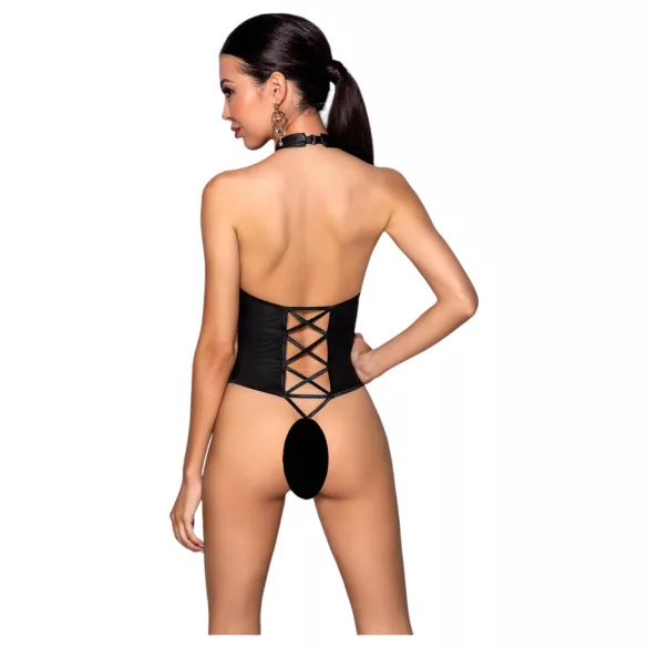 Passion - body erotic cu deschidere și bretele încrucișate - negru