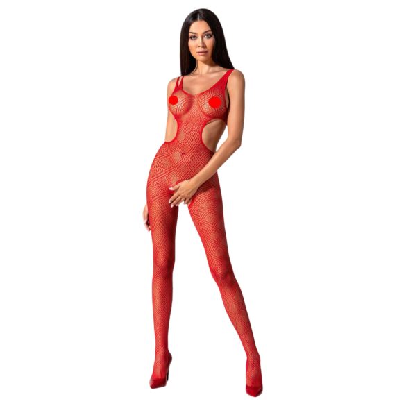 Passion - Catsuit transparent cu model mozaic, deschis - roșu - S-L