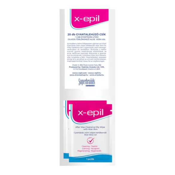 X-Epil - benzi textile epilare (20 buc) + șervețele cu ulei (2 buc)
