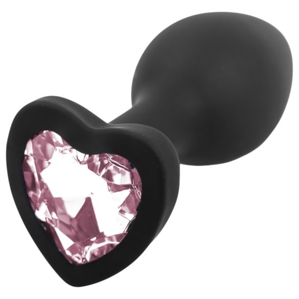 Sunfo - plug anal din silicon cu piatră în formă de inimă (negru-roz)