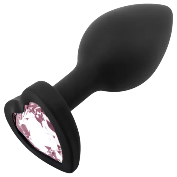 Sunfo - dop anal silicon cu piatră în formă de inimă - negru-roz