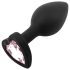 Sunfo - plug anal din silicon cu piatră în formă de inimă (negru-roz)
