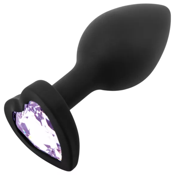 Sunfo - dop anal din silicon cu piatră inimă - negru mov