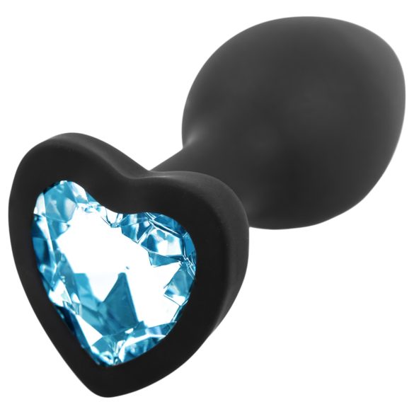 Sunfo - dop anal din silicon cu piatră albastră în formă de inimă (negru)