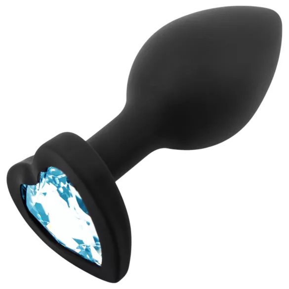 Sunfo - dop anal din silicon cu inimă și piatră albastră - negru
