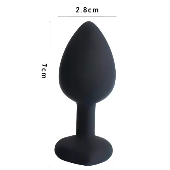 Sunfo - dop anal din silicon cu inimă și piatră albastră - negru