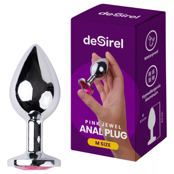 Desirel - dop anal cu bijuterie - mediu - argintiu roz