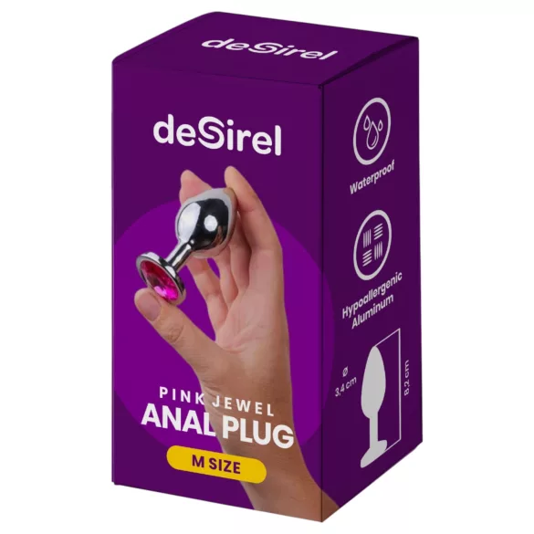 Desirel - dop anal cu bijuterie - mediu - argintiu roz