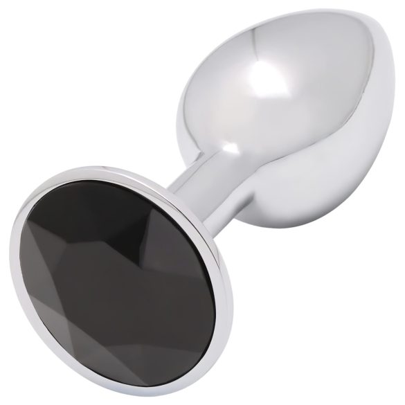 Sunfo - Plug anal de metal cu piatră neagră (argintiu)