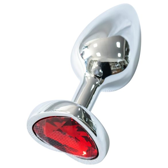Sunfo - plug anal metalic cu piatră roșie în formă de inimă (argintiu)