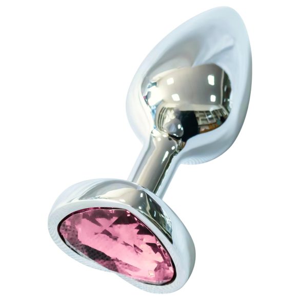 Sunfo - plug anal metalic cu piatră roz în formă de inimă (argintiu)