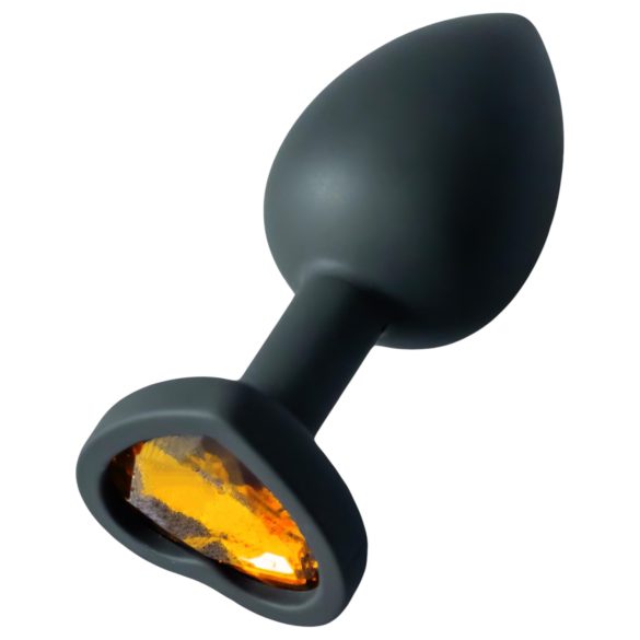 Sunfo - dop anal din silicon cu piatră aurită în formă de inimă (negru)