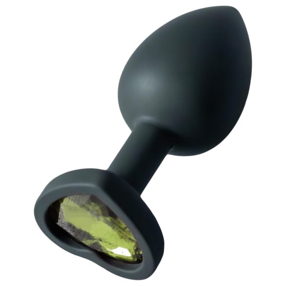 Sunfo - dop anale din silicon cu piatră verde în formă de inimă (negru)