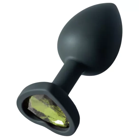 Sunfo - dop anal din silicon cu bază inimă și piatră verde - negru