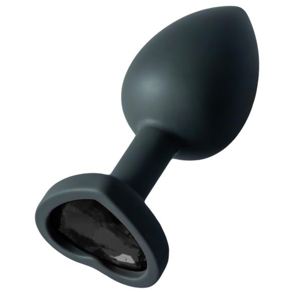 Sunfo - dop anal din silicon cu inimă din piatră neagră (negru)