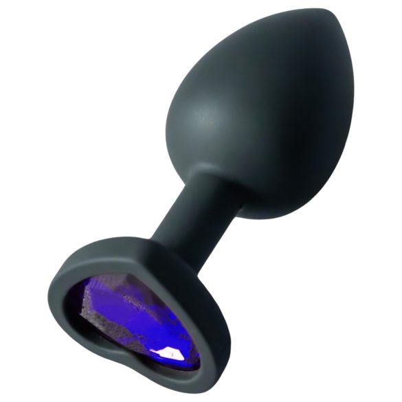 Sunfo - dop silicagel anal cu piatră mov în formă de inimă (negru)