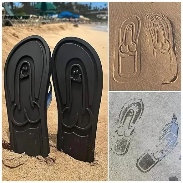 Flip-flop - papuci de plajă - model cu penis - culoare neagră