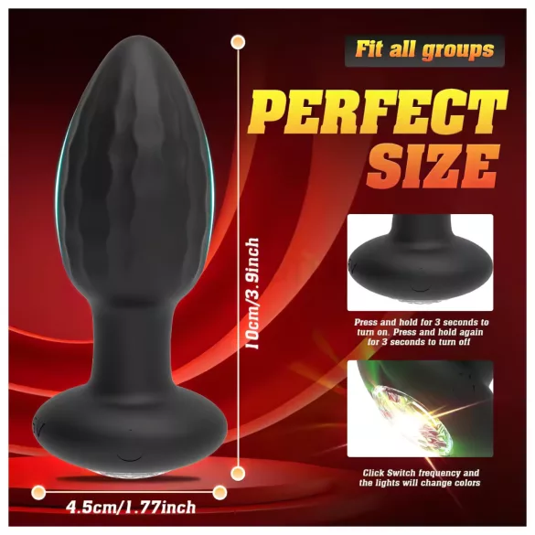 Desirel - Buttplug anal vibrator cu vibrații, cu LED multicolor - controlat prin aplicație, 10 moduri de vibrație (negru)