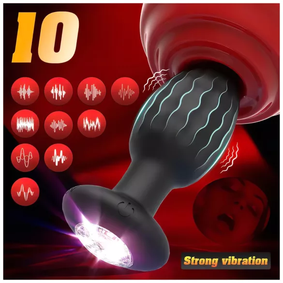 Desirel - Buttplug anal vibrator cu vibrații, cu LED multicolor - controlat prin aplicație, 10 moduri de vibrație (negru)