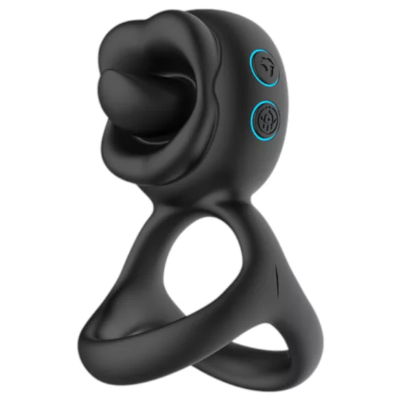 Biu-Biu - inel pentru penis și vibrator clitoridian cu lins - negru