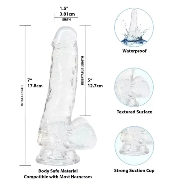 Addiction Crystal - dildo cu ventuză (transparent) - 18 cm
