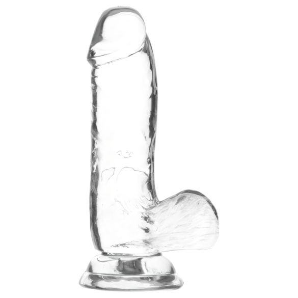 Addiction Crystal - Dildo transparent cu ventuză și testicule - 15 cm