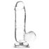 Addiction Crystal - Dildo transparent cu ventuză și testicule - 15 cm
