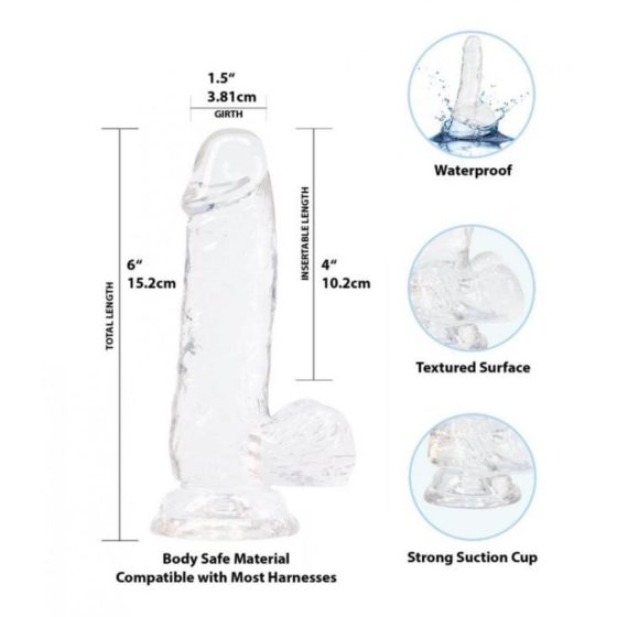 Addiction Crystal - dildo cu ventuză și testicule (transparent) - 15cm