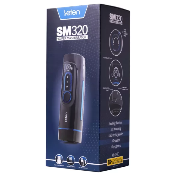 Leten SM320 - masturbator automat, încălzire, sunet realist - negru