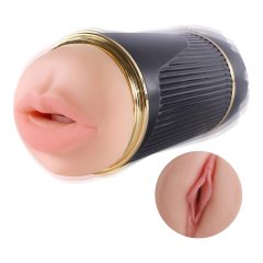   Lonely - masturbator dublu cu baterie, gură și vagin artificial (natural-negru)