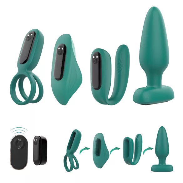Sex HD - set de vibratoare cu acumulator, cu telecomandă, format din 4 piese (verde)