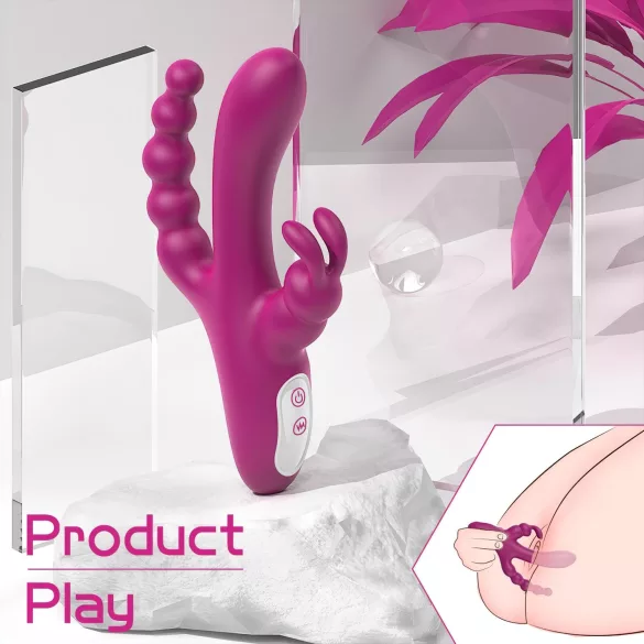 Sex HD Joker - vibrator triplu rezistent la apă, reîncărcabil - mov