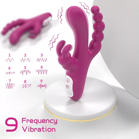 Sex HD Joker - vibrator triplu rezistent la apă, reîncărcabil - mov