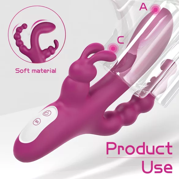 Sex HD Joker - vibrator triplu rezistent la apă, reîncărcabil - mov