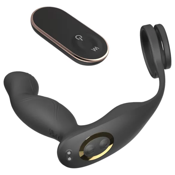 Sex HD Virgil - vibrator prostată cu inel penian și testicular - silicon negru