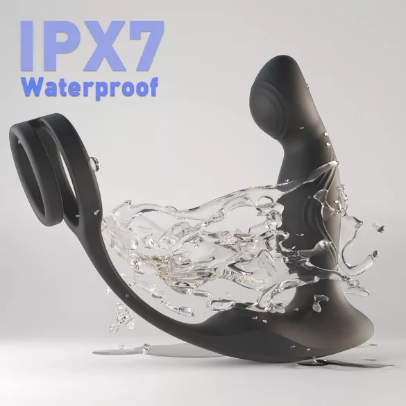 Sex HD Virgil - vibrator prostată cu inel penian și testicular - silicon negru