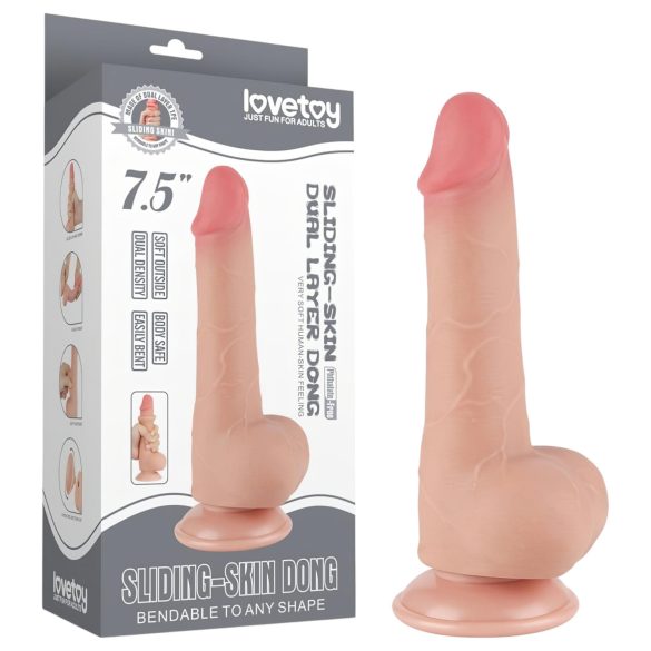 Lovetoy - dildo realist cu testicule - dublu strat - 20 cm - culoare naturală