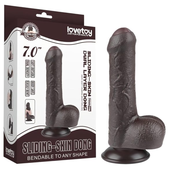 Lovetoy - dildo cu testicule - dublu strat - 18,3cm - maro