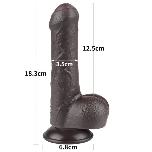 Lovetoy - dildo cu testicule - dublu strat - 18,3cm - maro