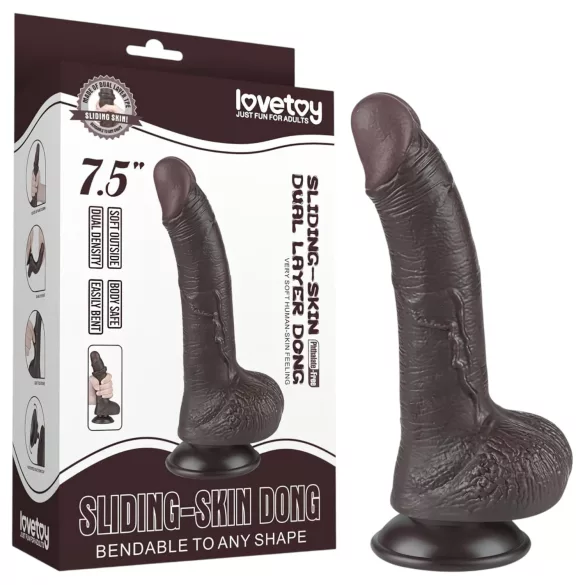 Lovetoy - dildo cu ventuză - dublu strat - 19,5 cm - maro
