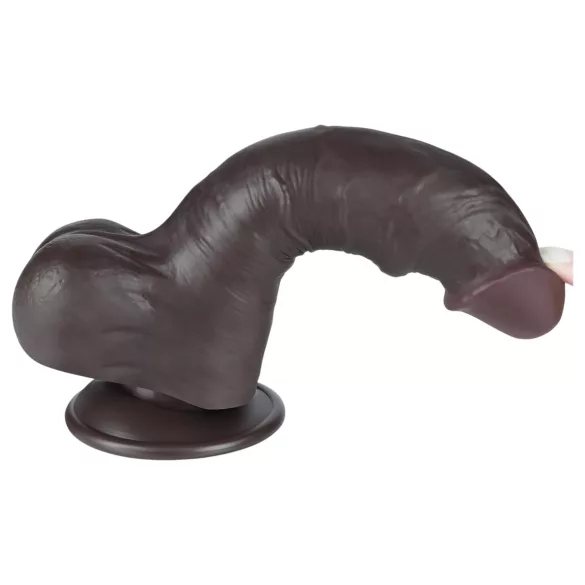 Lovetoy - dildo realist cu testicule - două straturi - 20cm - maro